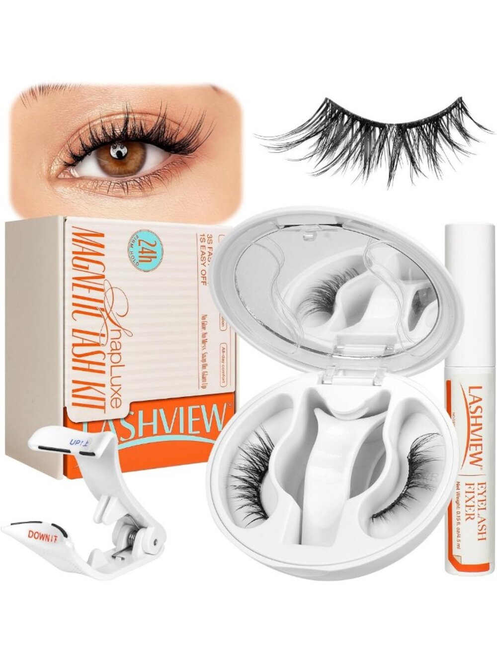Natural Wispy Magnetic Eyelashes with Applicator - Reusable, Easy Cat Eye Look